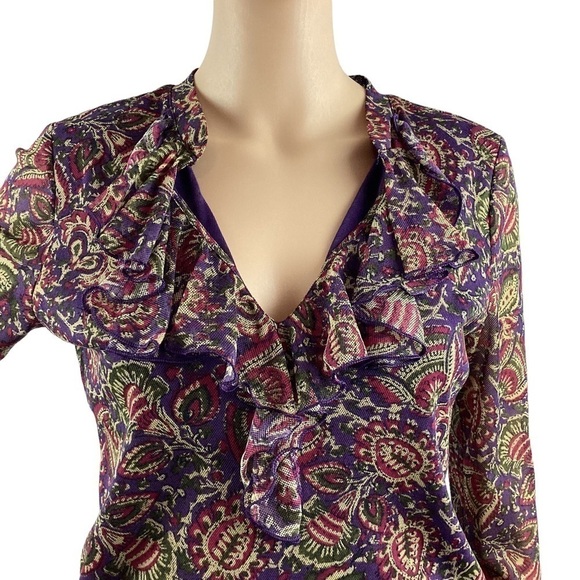 Chaps Petite Top Size PM Purple Floral Print Ruffle - Picture 2 of 5